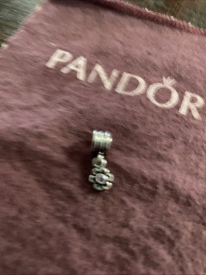Authentic Pandora Dangling Drop Daisy Amethyst Charm 790196acz Sterling ALE 925