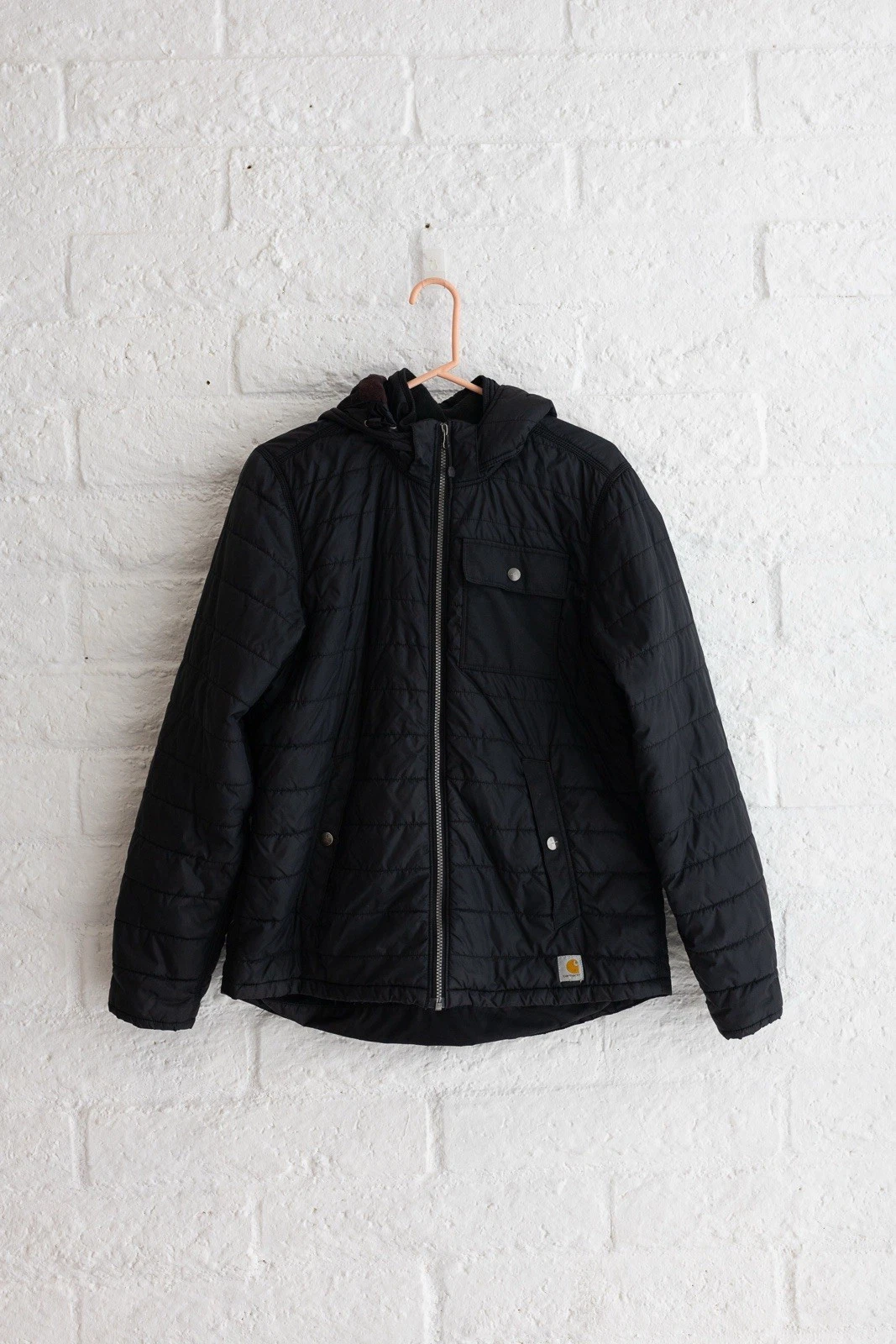 Carhartt Kids Quilted Puffer Jacket Black Hooded Zip Up Size M (8/10)