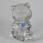 Vintage Fenton Clear Glass Birthstone Bear Figurine With Blue Heart 3 1/2” Tall