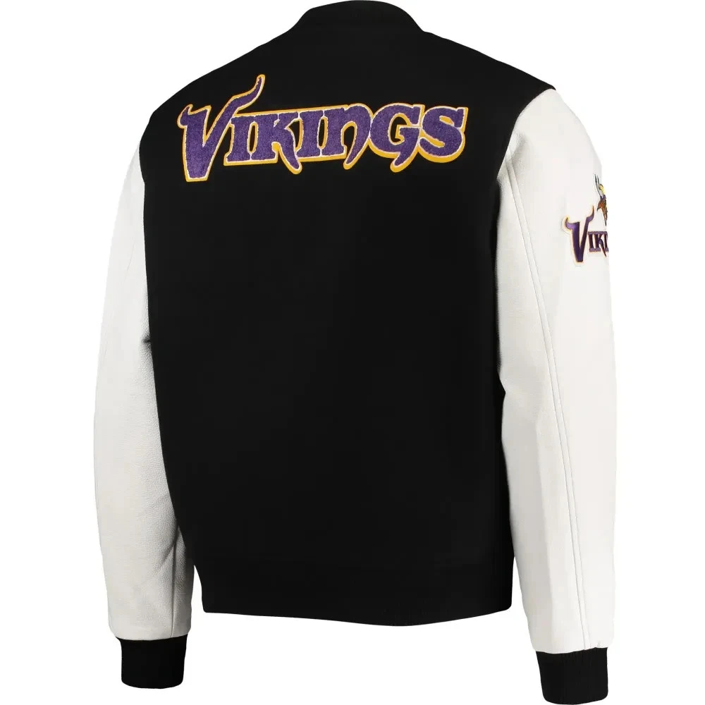 Men’s Minnesota Vikingss Varsity Jacket Black White (Not Satin, Not Wool, Not Leather)