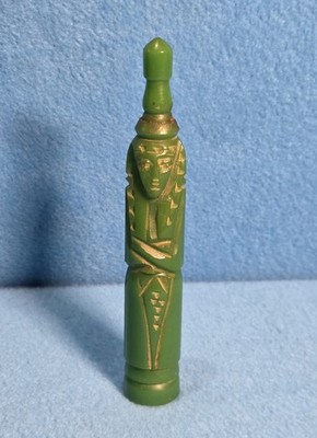 Antique Egyptian Pharoah Bakelite Green Perfume Bottle Flask Art Deco Rare Vtg