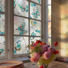 3D Stained Glass Window Film, Decorative Window Privacy Film for Bathroom,Fro...