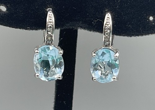 Sterling Silver 925 DBJ 5.4ct Blue Topaz Oval Leverback Earrings 3.4 grams - 第 1/4 張圖片
