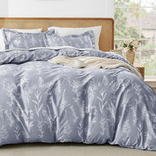 Duvet Cover King Size, Reversible Floral Grey Duvet Cover Set with Zipper Closur