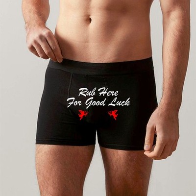 Rub Here For Good Luck lustige Herren Boxer Neuheit Witz Geschenk für Ihn Unterwäsche