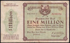 Germany Freital 1 Million Mark 1923 Vintage Emergency Paper Money Banknote VF