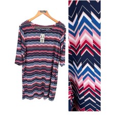 MIXOLOGY FALL SHIFT DRESS PLUS SIZE XL 3/4 SLEEVE CHEVRON PINK RED BLUE
