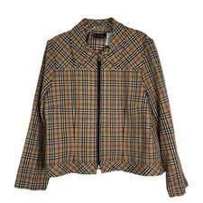 Vintage tan black white plaid preppy zip cropped lightweight jacket 10