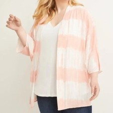 Lane Bryant Kimono Womens 14 Cardigan Pink White Stripe Open Front Boho Trendy