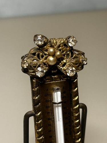 Original by Robert Tilt Thermometer Floral Gilt with Faux Pearls 3” Not Working - Picture 3 of 7