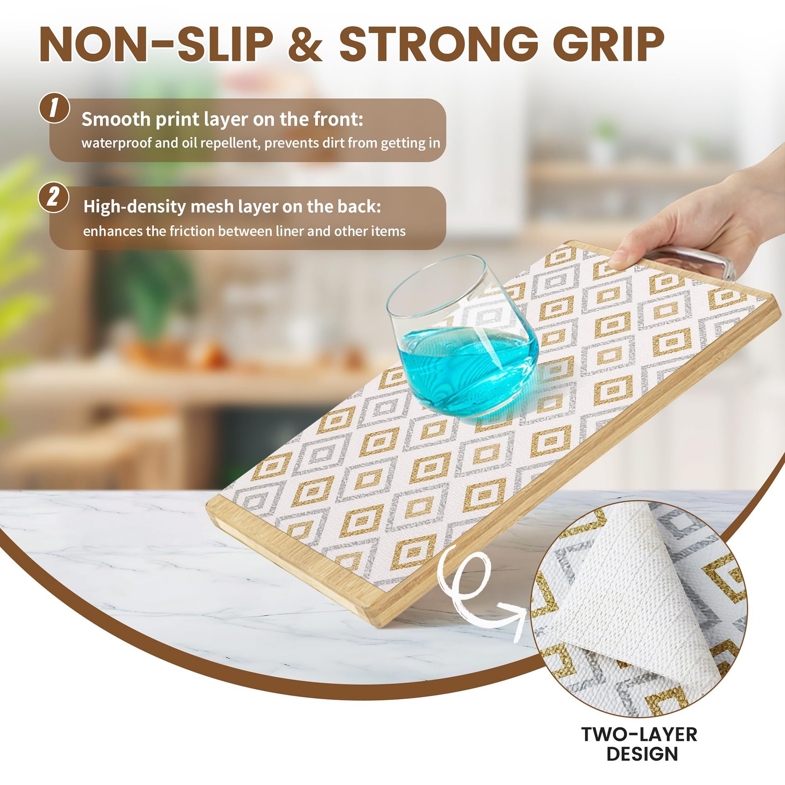 Best Shelf and Drawer Liner for Kitchen Cabinet Non Adhesive Strong Slip Paper