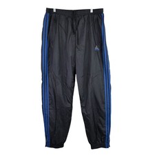 Mens Vintage Adidas Black Blue Stripes Track Pants Nylon Zip Pockets XL