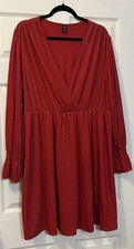 Shein Curve 3XL Red & Gold Sparkle Dress Lined V Neck