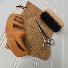 Beard Hair Brush, Comb and Scissors Set for Men's Beard Care Grooming