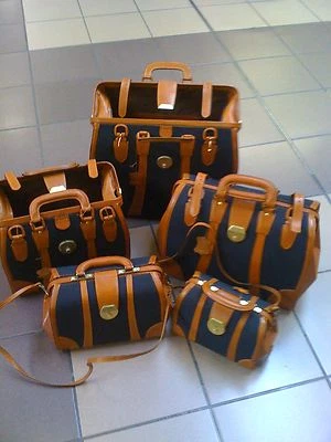 ALAMI LONDON Antique Leather and Canvas Gladstone Bag 9" 11" 13" 15" or 17" Fashion Bag