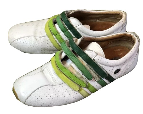 Womens Lacoste Mystere Punched Sz 7 White Leather Flat Strap Shoes Sneakers PO - Picture 1 of 12