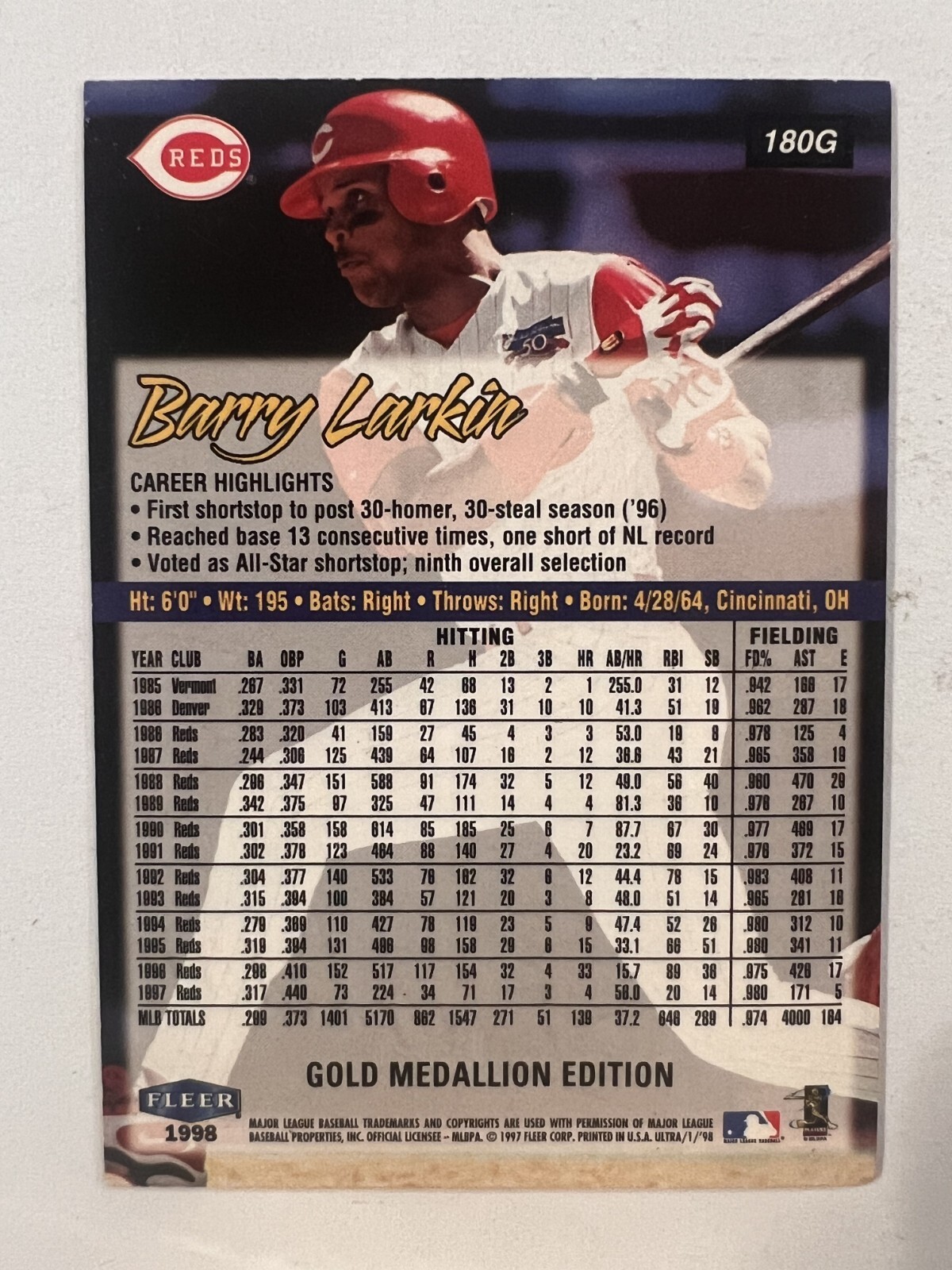 1998 Ultra - Barry Larkin #180G Gold Medallion Edition for sale online ...