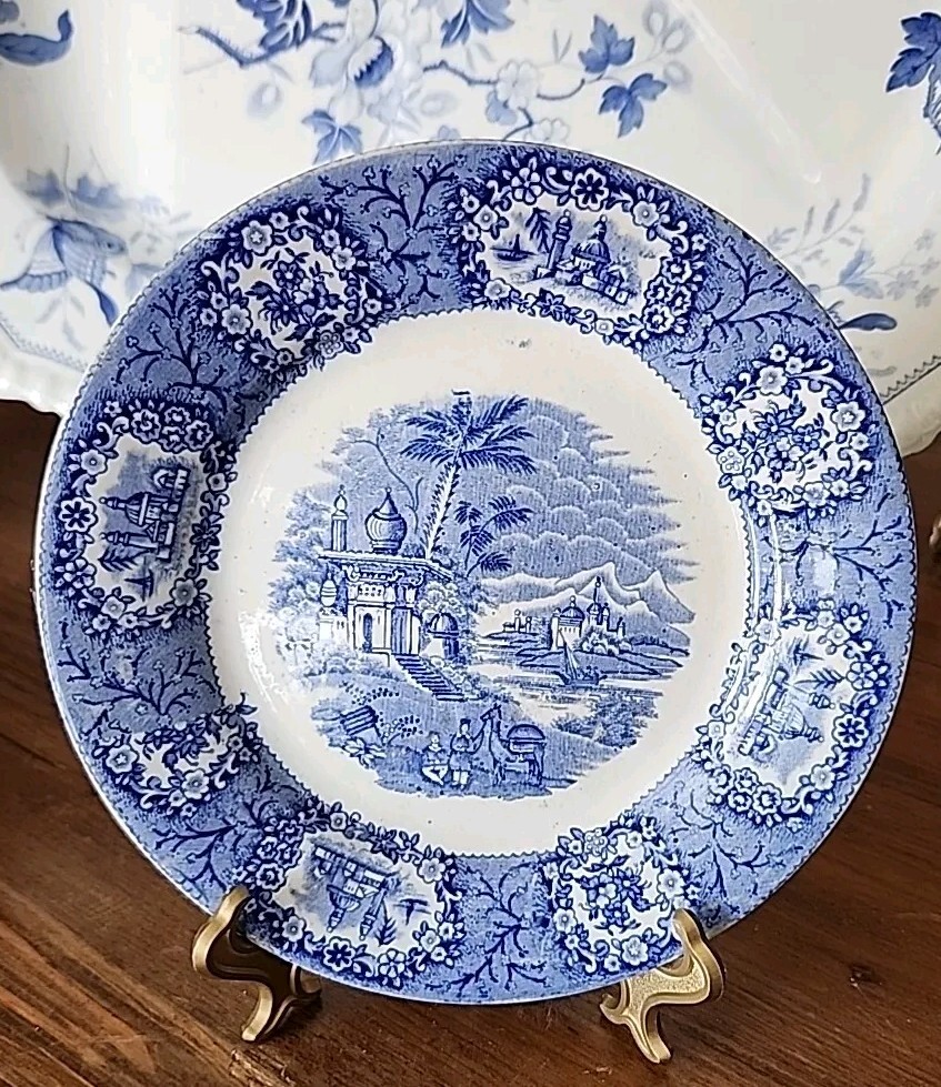  Staffordshireプレート Antique Staffordshire Blue & White ORIENTAL Transferware Ridgway