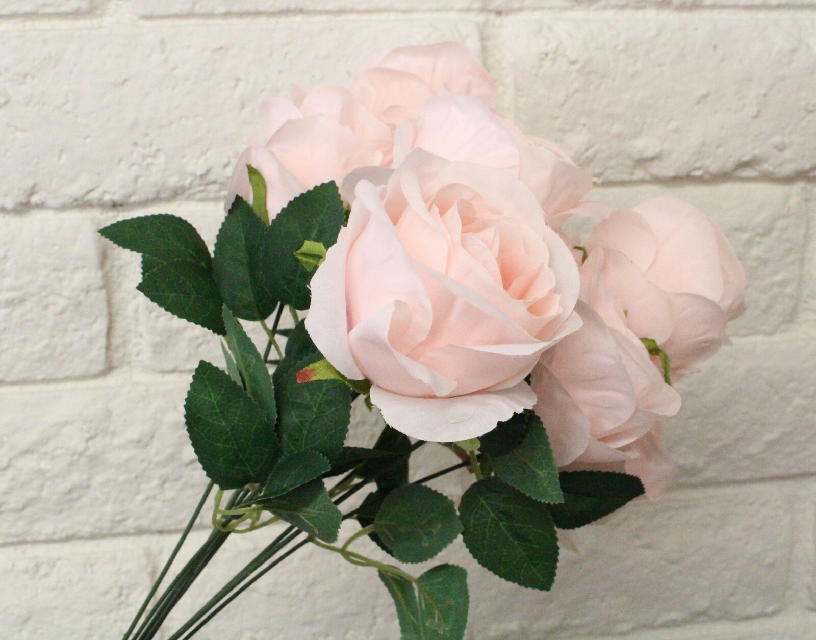 Light Pink Bulb 10 Head Silk Rose Bundle Bush Artificial Bouquet Wedding Decor