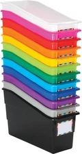Rainbow Organizing Bins, Premium Plastic Book Holders with Name Labels, Vertical