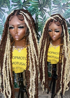 Braided wig, box braids, Faux Locs, Lace Frontal Wig, Synthetic, Knotless.