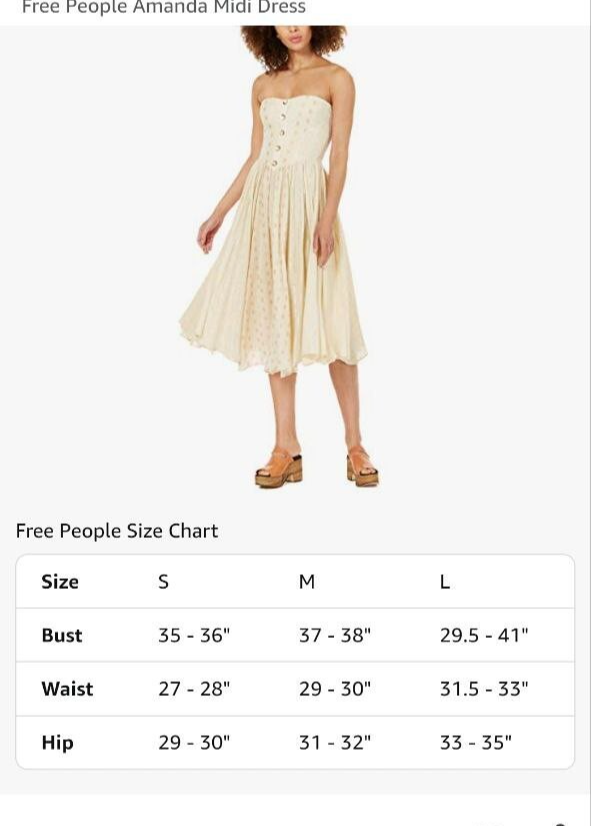 Free People Amanda Midi Boho Dress Ivory Bustier Style Top Full Skirt Size  M/L | eBay