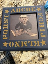 Signed 1984 Nautical ABCs Nursery Sailor Teddy Bear Framed Hanging Sullins House