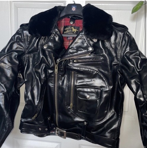 Legendary USA Black Stallion Horsehide Motorcycle Jacket Mens 44 BNWT - Picture 2 of 13