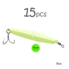 15pcs Fish WOW! Glow 8oz Diamond Jig 3/0 Treble Hook Fishing Trolling Fish lures