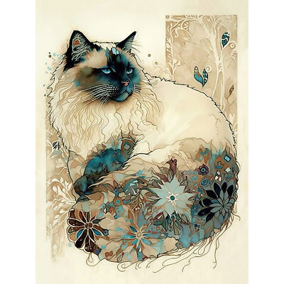 Ragdoll Cat Floral Pattern Tail Watercolour Huge Wall Art Print Picture 18X24 In