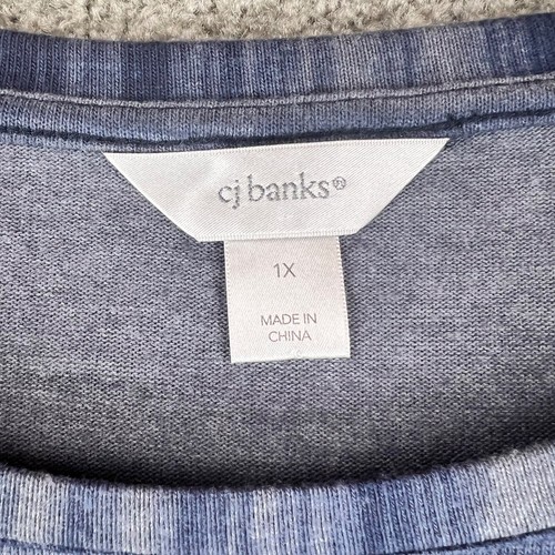 CJ Banks 1X Top Shirt Blue Gray Stripe Long Tunic Stripe Stretch Long Sleeve - Picture 4 of 10