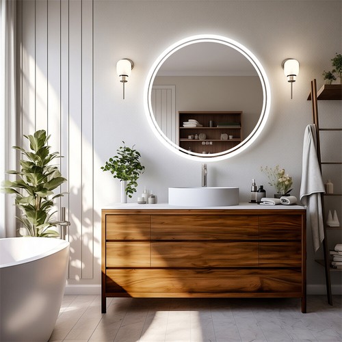Round HD Bathroom Lighted LED Mirror Vanity Anti-fog Dimmable Wall Mounted 32in - Picture 7 of 15