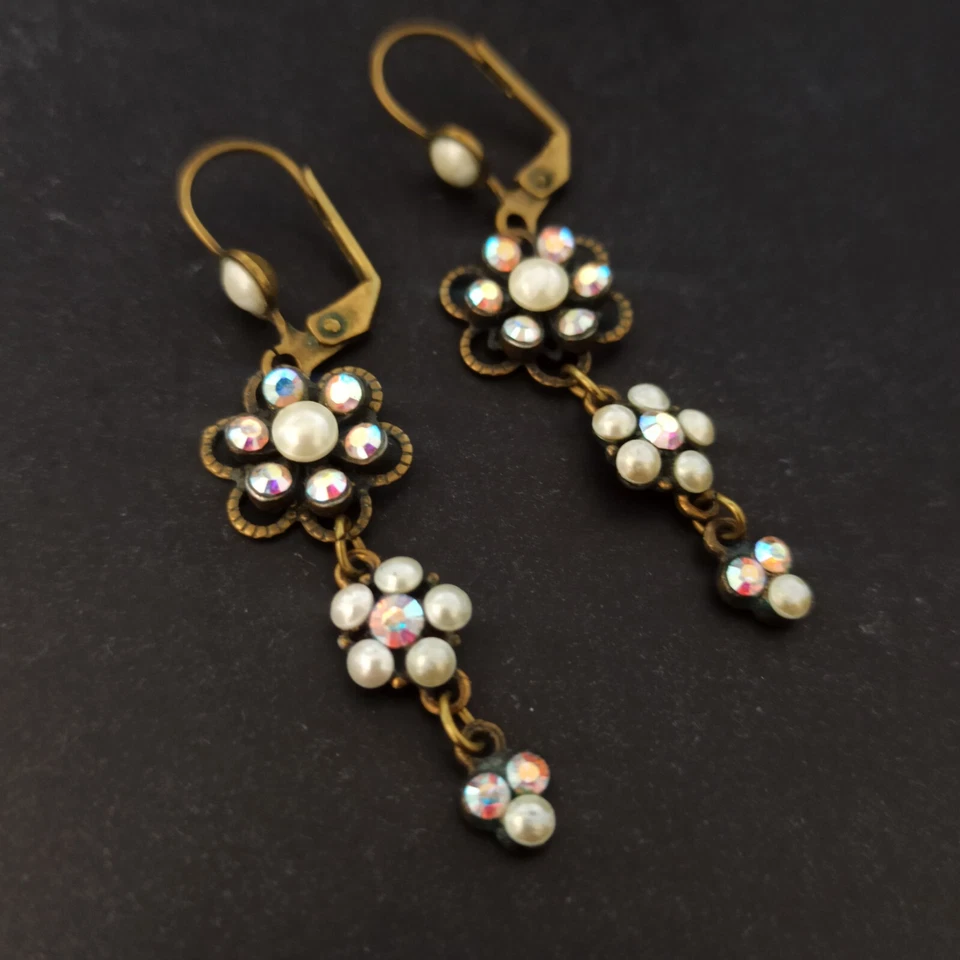 Серьги Michal Negrin AB кристаллы искусственный жемчуг цветок капли романтический потертый шик - Изображение 3 из 4