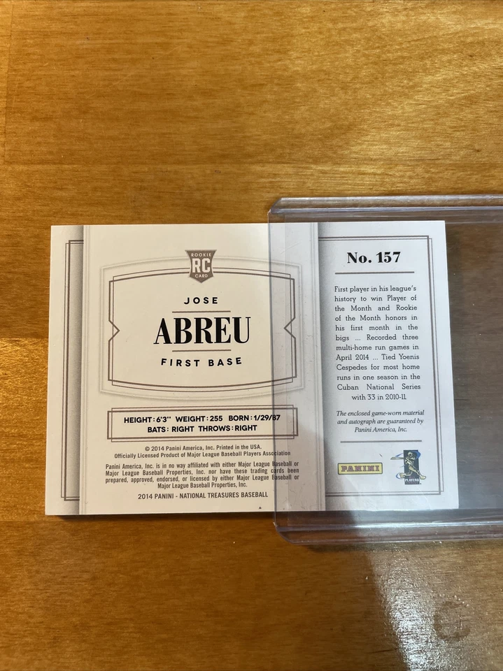 2014 Panini National Treasures Jose Abreu MLB Chicago RPA 51/99 Rookie RC Patch - Image 2 of 2