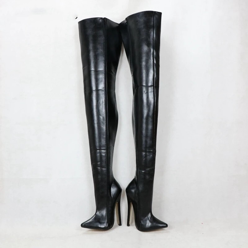 Extrem Long Boots Black 18Cm High Heels Pointed Toe Sharp Extrem Long Boots Black 18Cm High Heels Pointed Toe Sharp