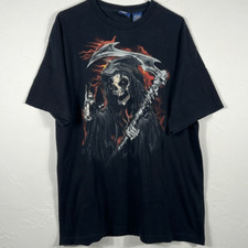 Vintage Y2K Reaper Skeleton Grunge Gothic Horror Halloween tee Sz XL - EUC