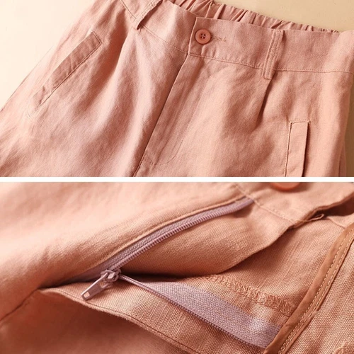 Womens Long Shorts Cotton Linen Knee Length with Pockets Lightweight Loose - Picture 4 of 15