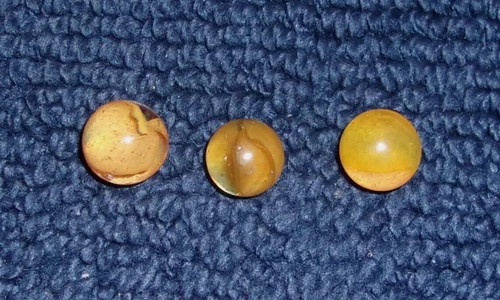 VTG 3 ORANGE PEACH 5/8" & 11/16" CATS EYE? SPLIT RIBBON 40s 50s PELTIER ? AKRO