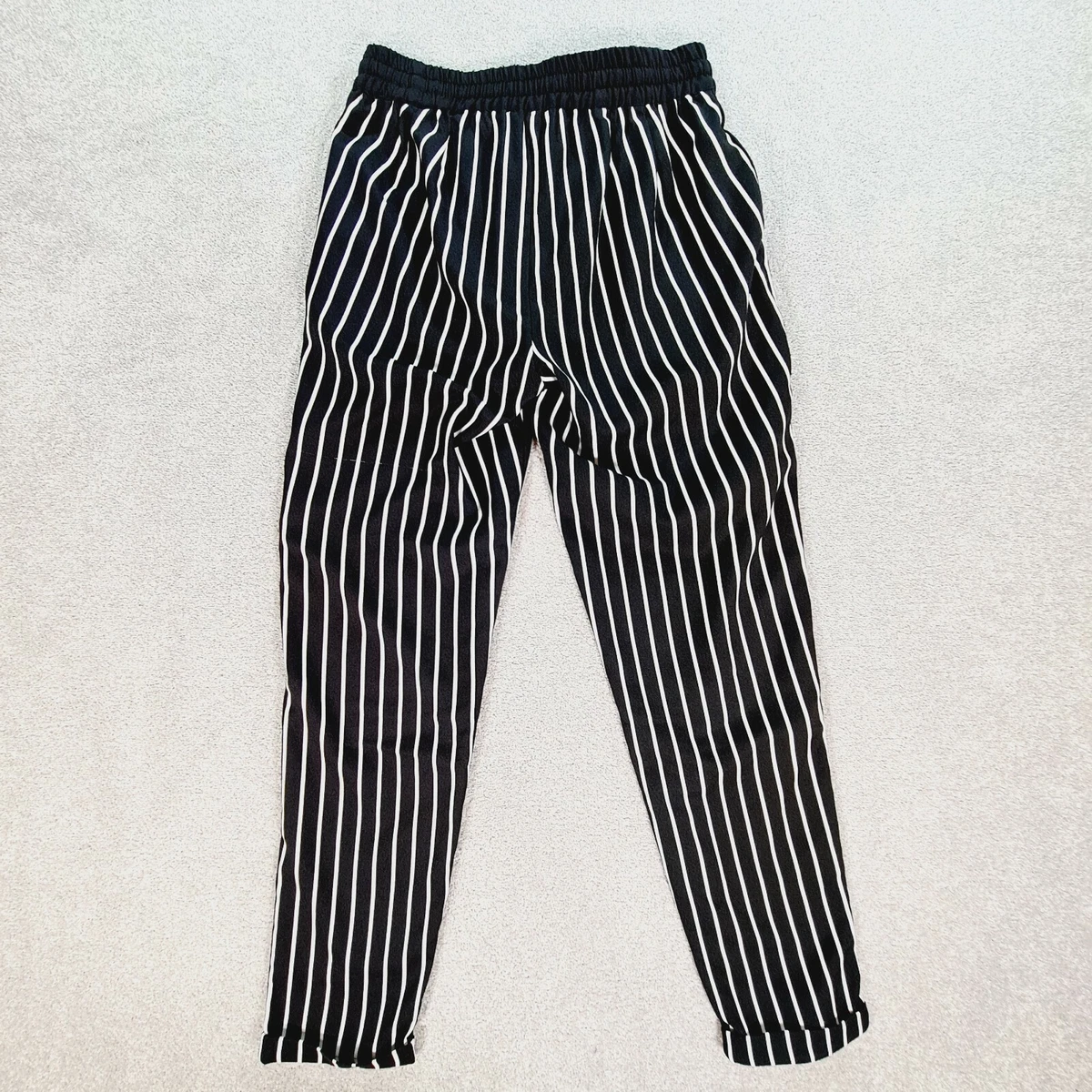 PORTMANS Pants Womens 6 Black White Striped Tapered Ankle Cuffed Tie