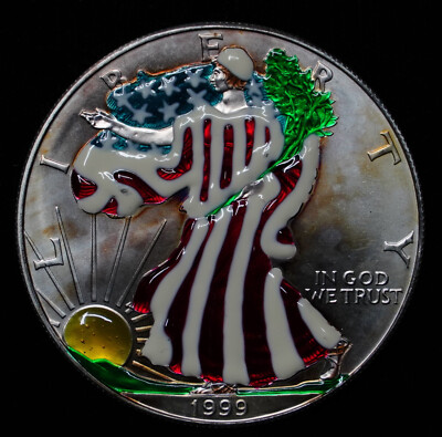 1999 Silver Eagle Walking Liberty ENAMEL Toned 1oz 999 FINE SILVER
