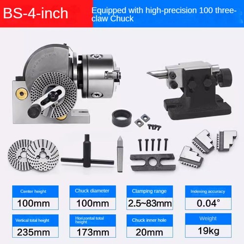 4 Inch Dividing Head 3 Jaw Chuck Precision Semi Universal Dividing Head Milling - Foto 10 di 10