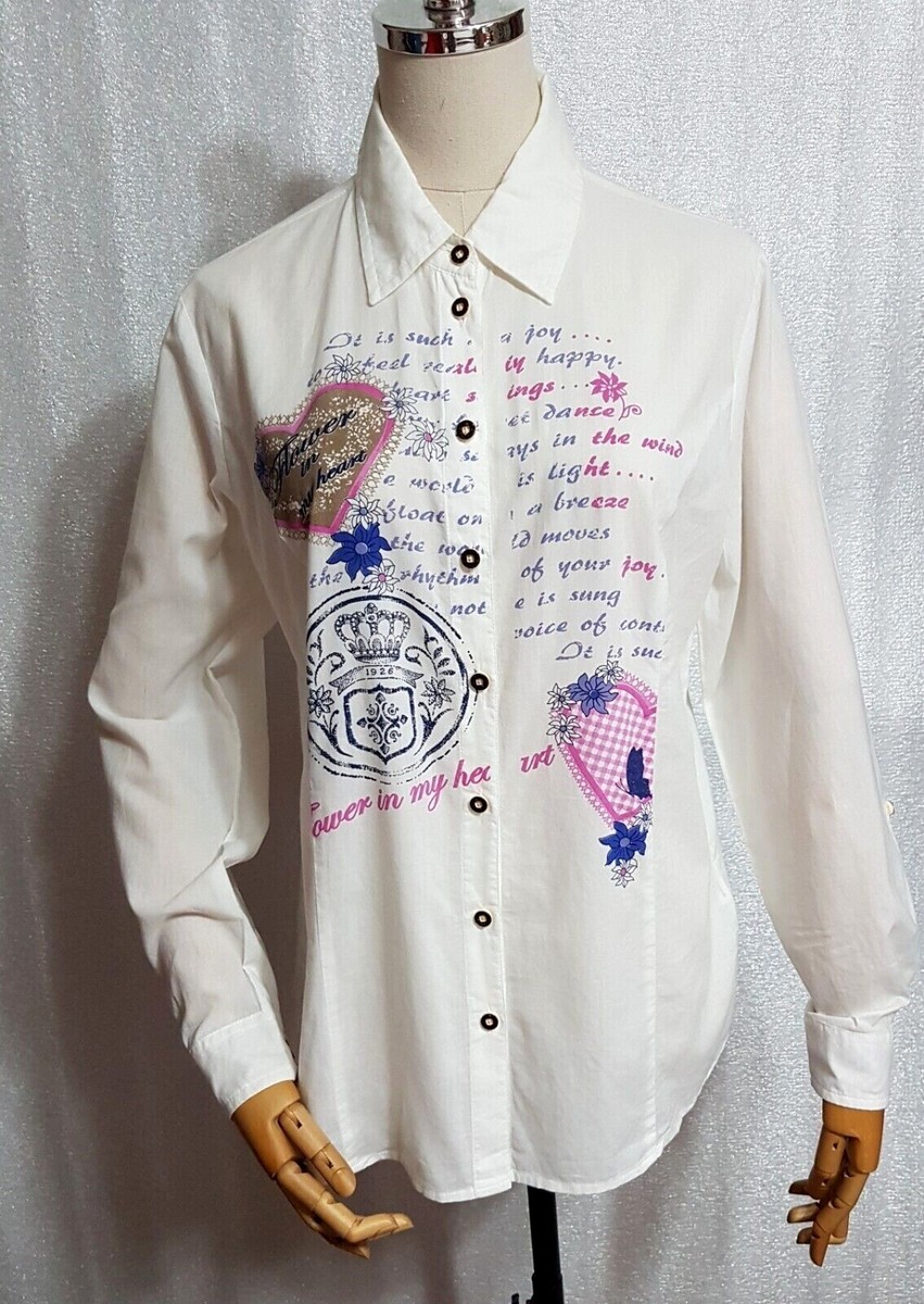 LAURA KENT Stylish Shirt, Blouse White Cotton/ Multicolor Print