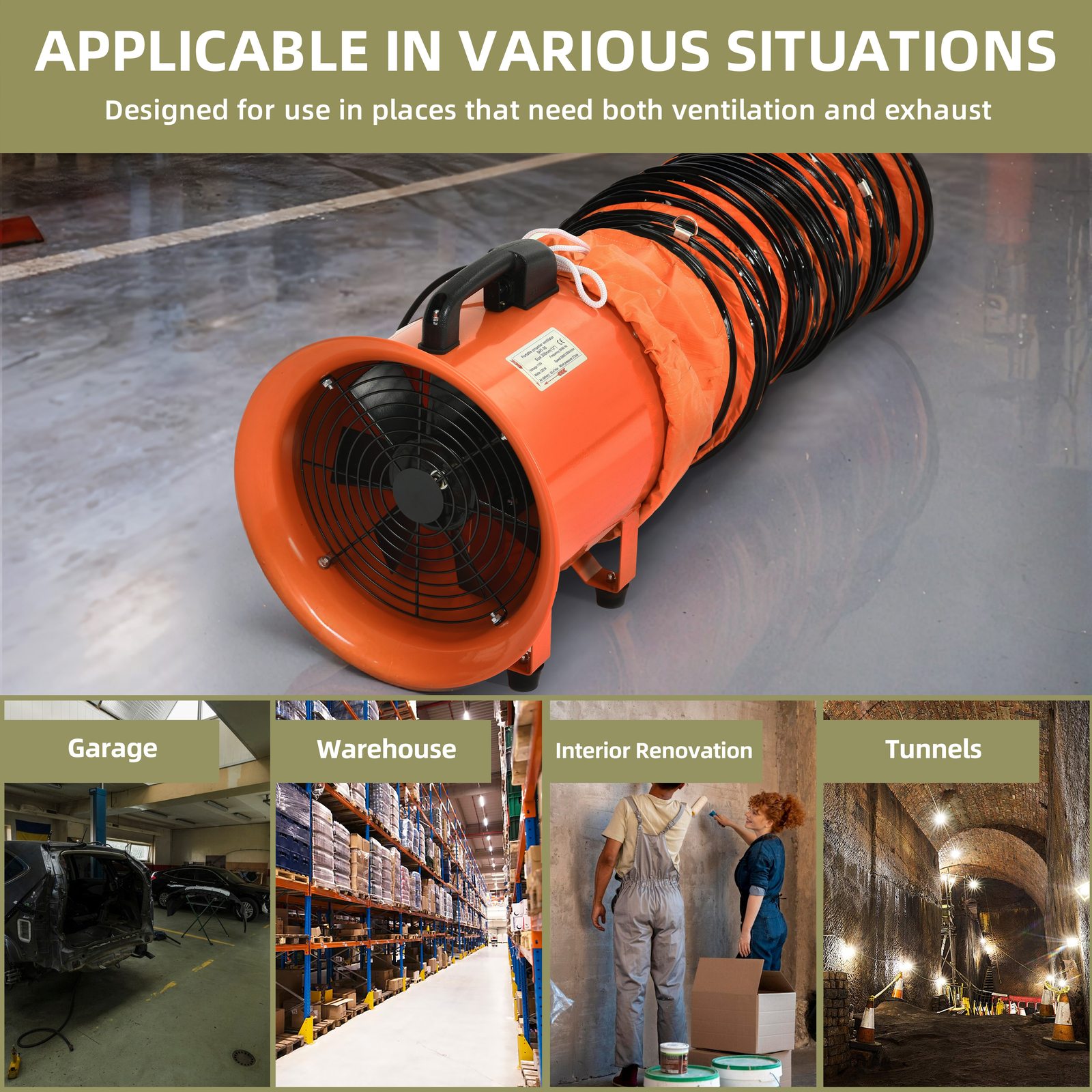 12" Portable Extractor Fan 520W Blower Exhaust Ventilator w/ 5mm Duct Hose