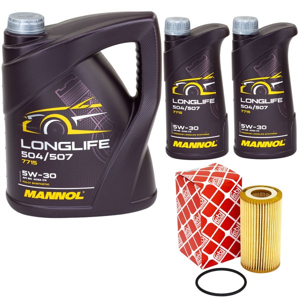 MotoröL Set Mannol 5W30 API SN 7 Liter + ÖLfilter FüR Audi A4 A5 A6 A7 Q7 3.0-image