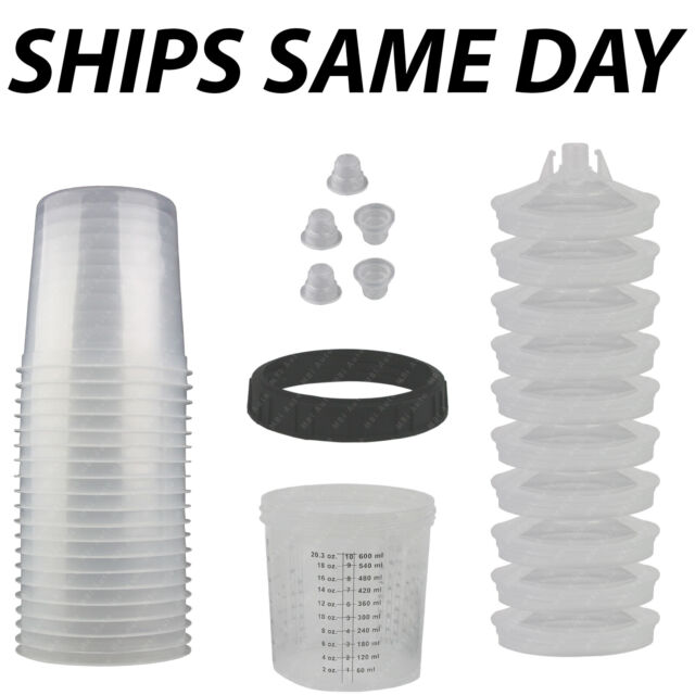 NEW Disposable Spray Paint Gun Plastic Liners & Lids Kits 20-Ounce 600ML Cups NEW Disposable Spray Paint Gun Plastic Liners & Lids Kits 20-Ounce 600ML Cups