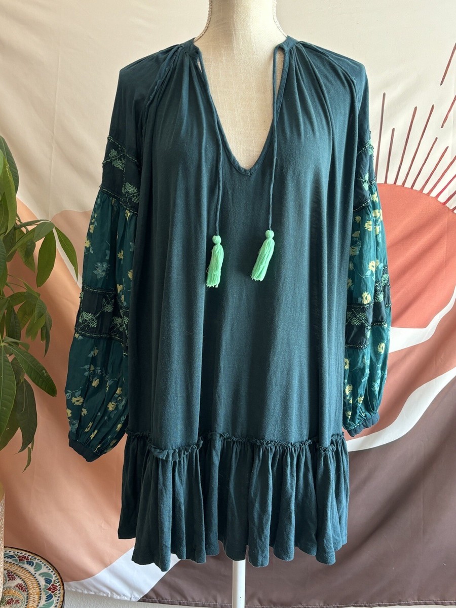 Free People Floral Balloon Sleeve Tassel Tie Jade Tunic Size L Boho | eBay Free People Floral Balloon Sleeve Tassel Tie Jade Tunic Size L Boho | eBay