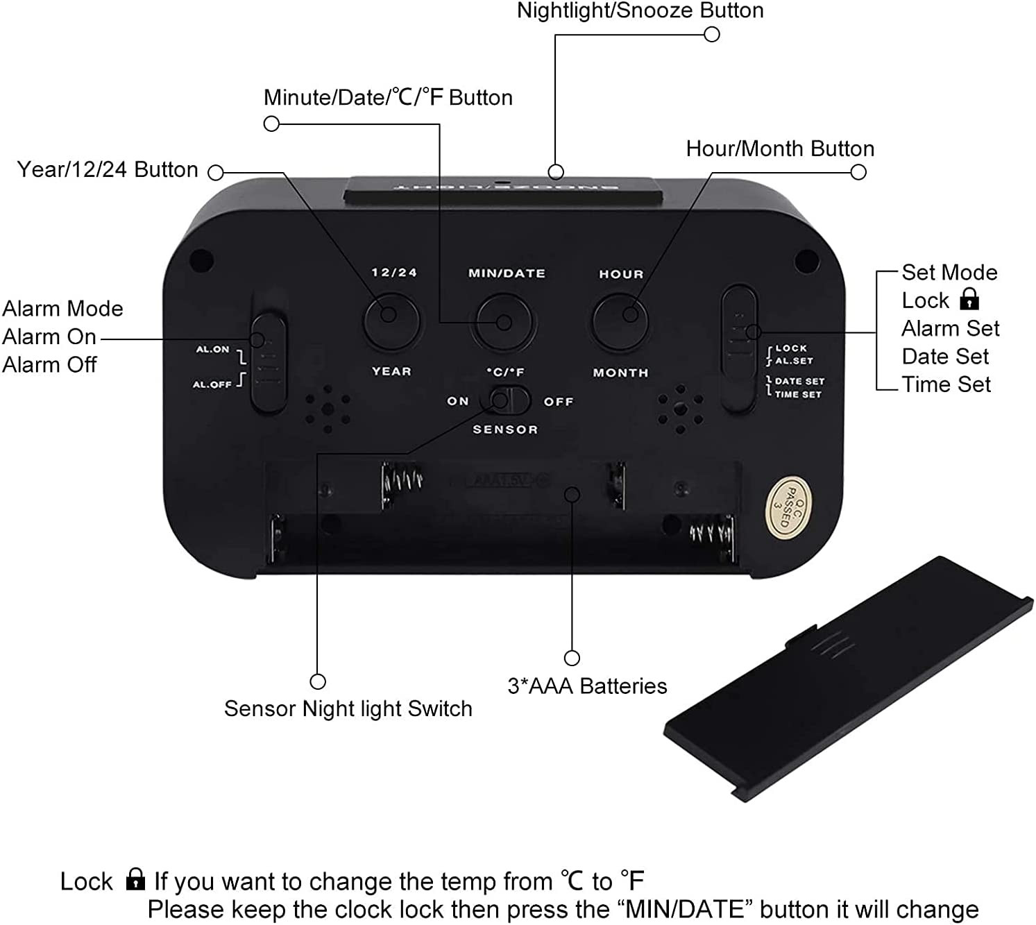Smart Digital Alarm Clock with Night Light and Large LED Display