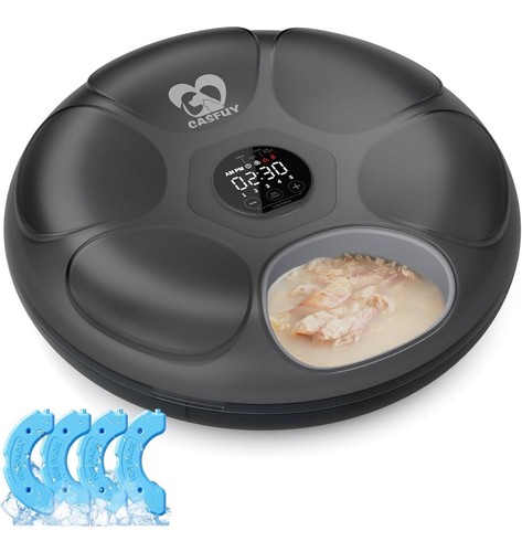 Casfuy Automatic Cat Feeder Cordless - Food Dispenser for Black With 4 Ice Packs