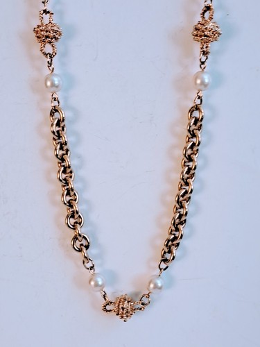 Heavy Goldtone & Faux Pearl Necklace 38" - Picture 2 of 4