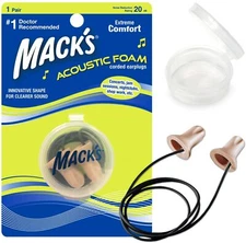 3 Sets Mack’s Acoustic Foam Earplugs, Corded with Travel Case Soft, Comfortable
